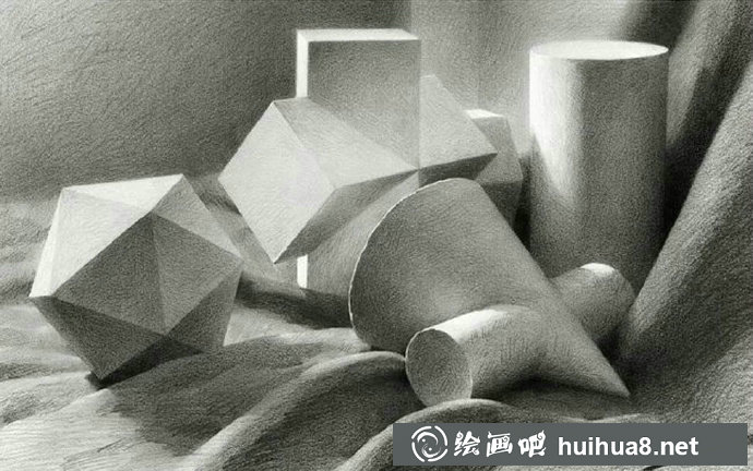 圓錐體與長方體組合素描