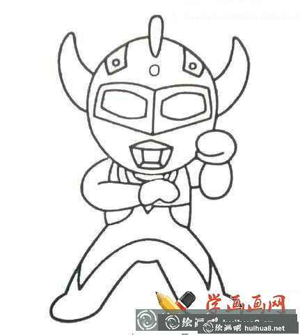 奧特曼打小怪獸簡筆畫圖片(4)