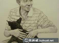 石建都素描作品《坐在窗邊的女子》