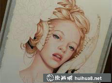 珍妮佛·希利的傳統(tǒng)服飾女性彩鉛畫(huà)
