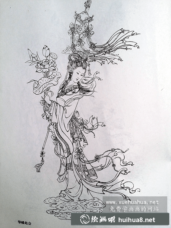 白描仕女圖 摯幡赴會