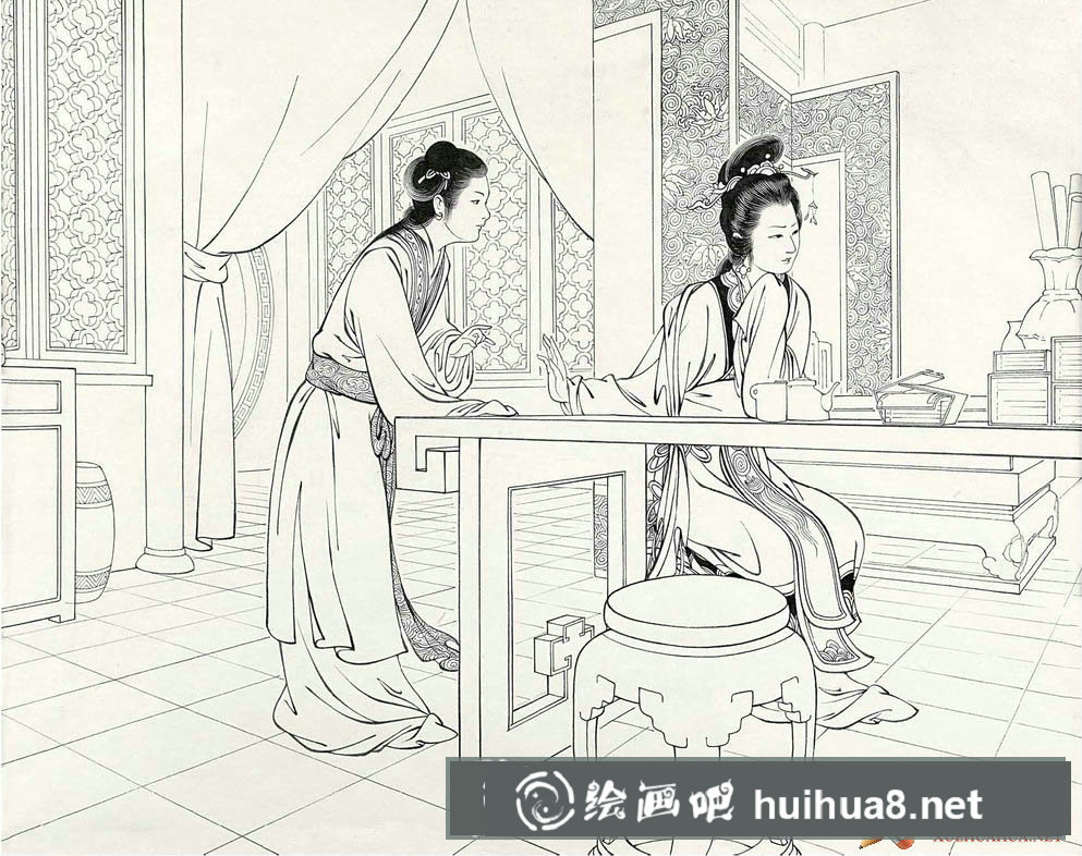王叔暉白描人物作品《西廂記》