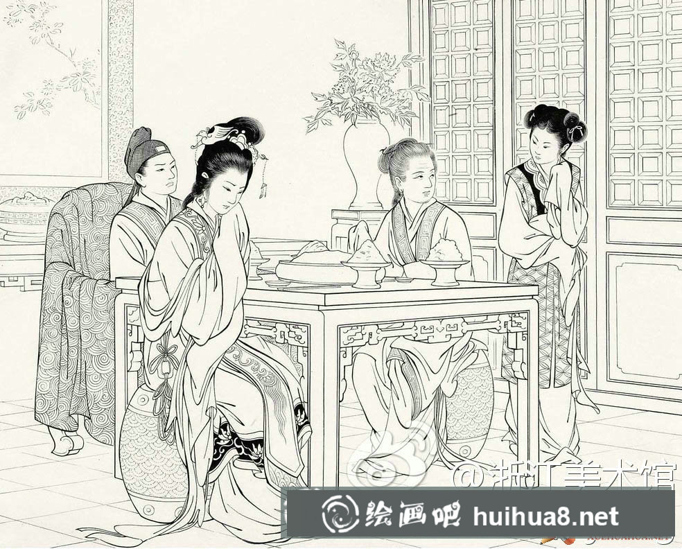 王叔暉白描人物作品《西廂記》