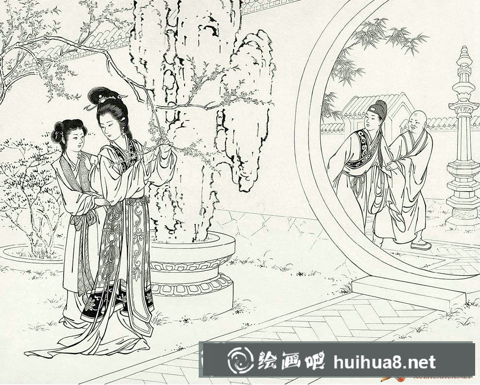 王叔暉白描人物作品《西廂記》