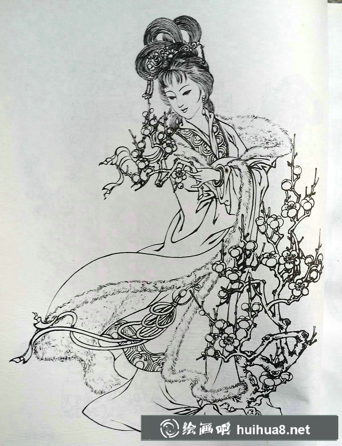 白描梅花仕女圖(2)