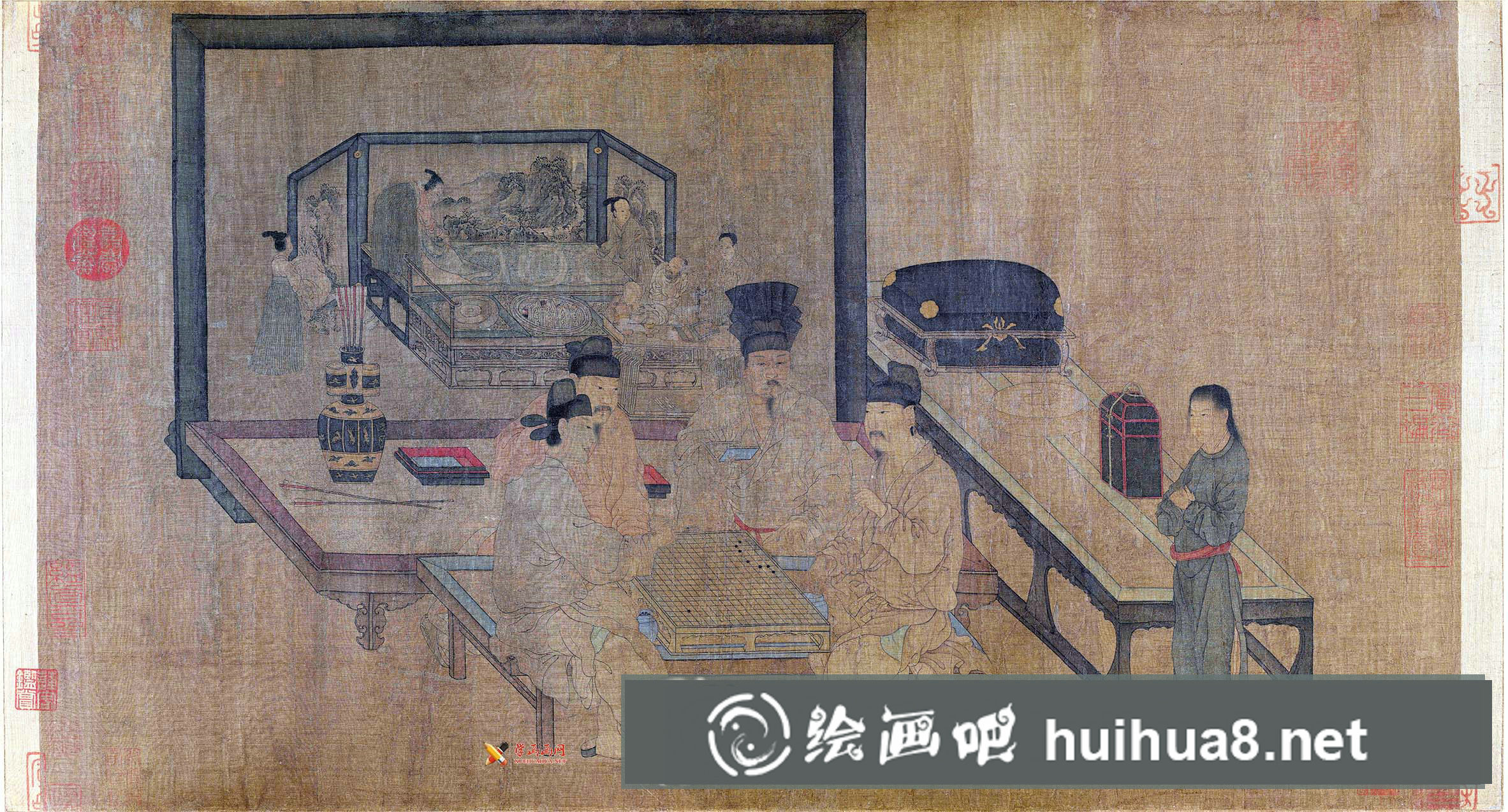 五代周文矩《重屏?xí)鍒D》高清國畫賞析