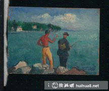 潘玉良油畫湖邊垂釣高清美圖鑒賞