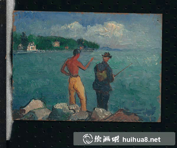潘玉良湖邊垂釣