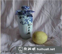 水粉畫教程：梨與酒瓶靜物繪制步驟