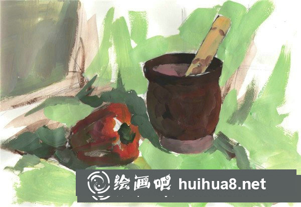 蒜臼和青椒水粉畫技法教程