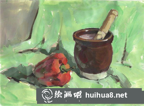 蒜臼和青椒水粉畫技法教程