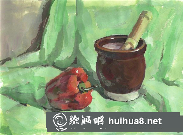 蒜臼和青椒水粉畫技法教程