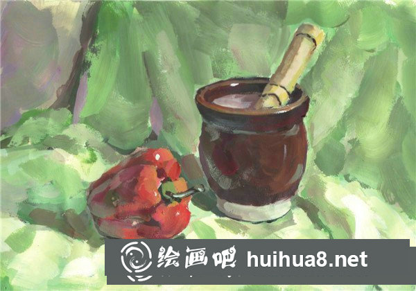 蒜臼和青椒水粉畫技法教程