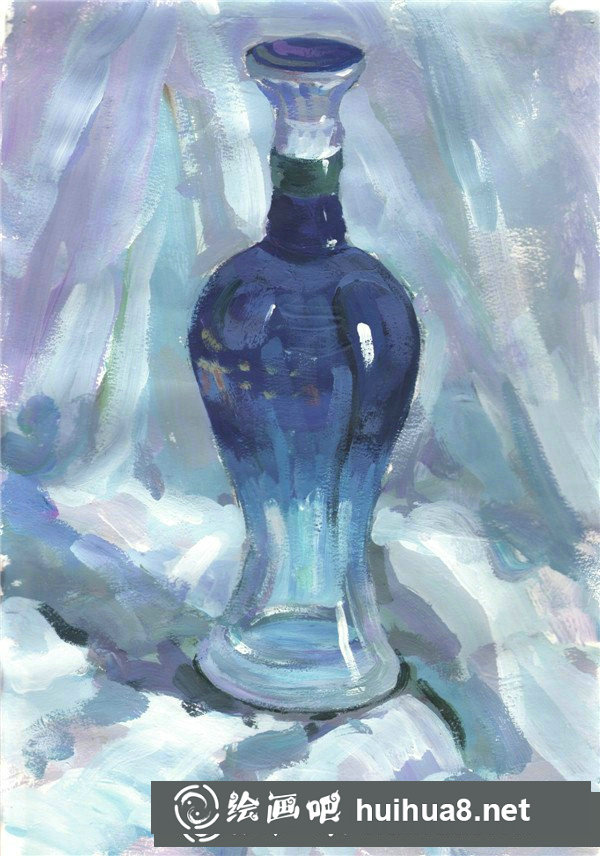 水粉酒瓶怎么畫？水粉藍色酒瓶的繪畫教程