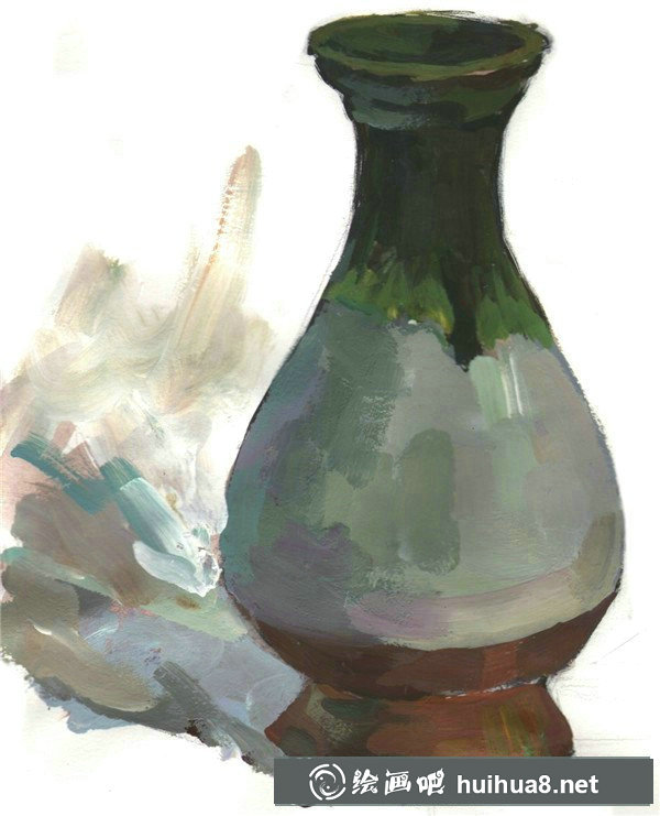 綠色花瓶水粉畫教程