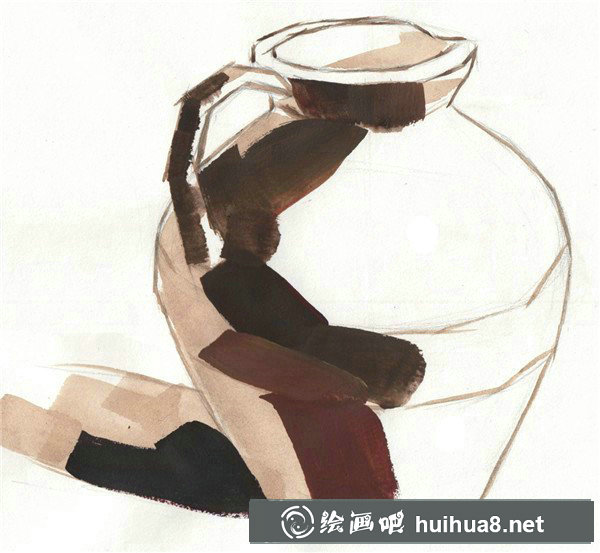水粉畫陶罐教程：細化顏色