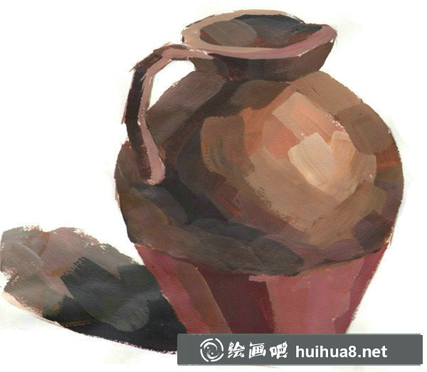 水粉畫陶罐教程：調(diào)整顏色和形體