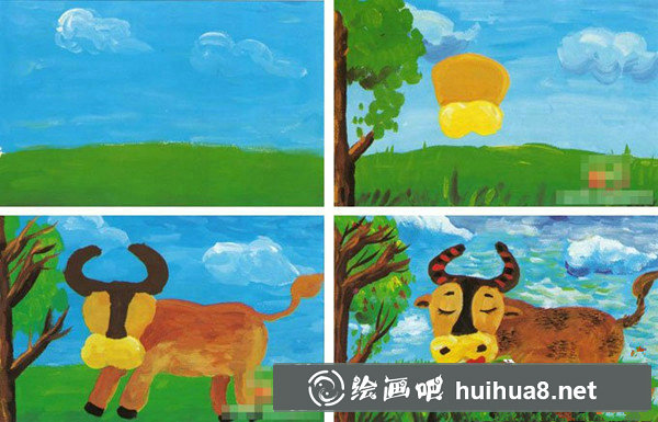 小豬跳水兒童水粉畫步驟圖解