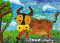 兒童水粉畫步驟圖解 黃牛吃草教程