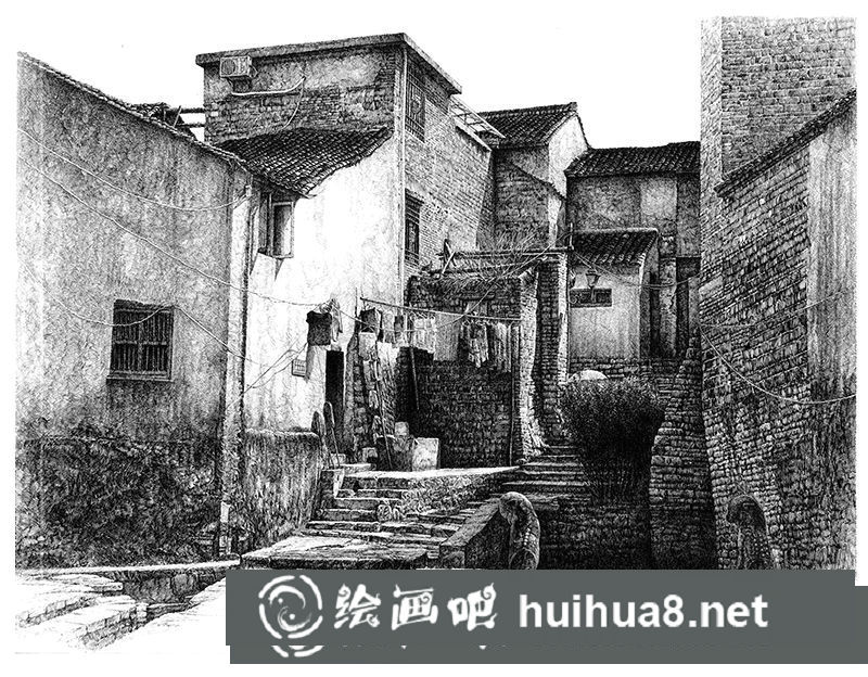 江南水鄉(xiāng)鋼筆風景速寫：磚墻、灰墻及瓦屋的表現(xiàn)