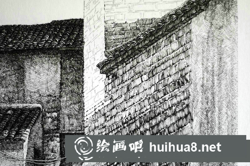 江南水鄉(xiāng)鋼筆風景速寫：磚墻、灰墻及瓦屋的表現(xiàn)