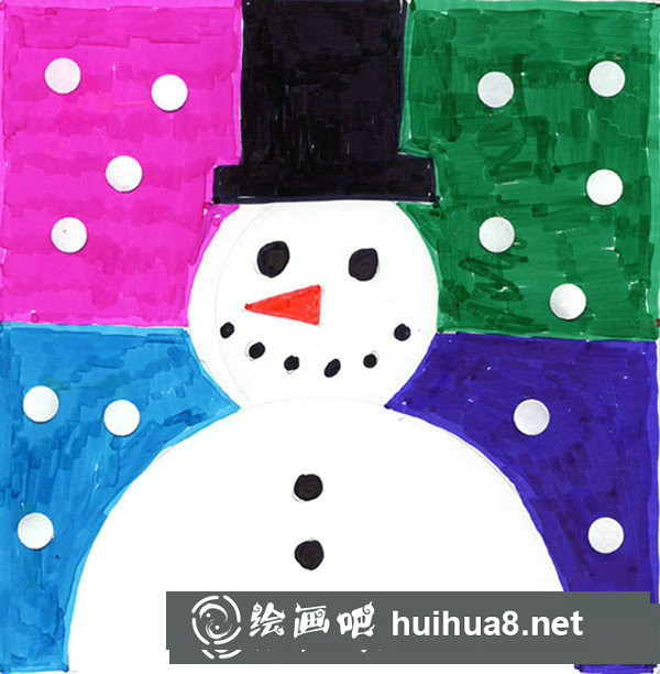 怎么用水彩畫冬天雪人兒童畫
