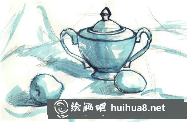 靜物組合寫生：水粉靜物罐子水果組合畫法
