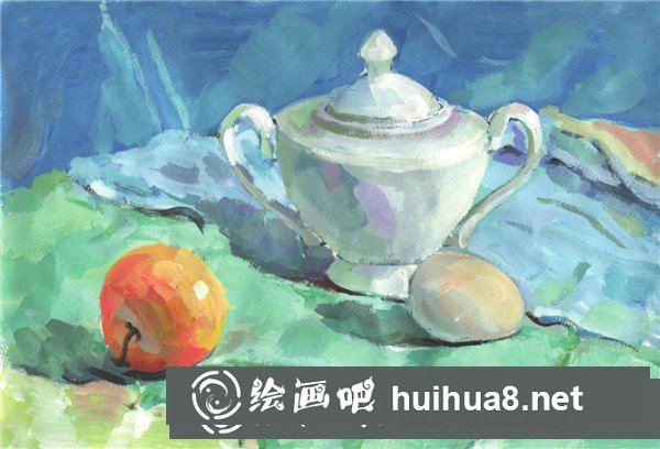靜物組合寫生：水粉靜物罐子水果組合畫法