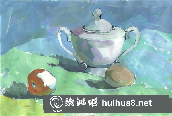 靜物組合寫生：水粉靜物罐子水果組合畫法
