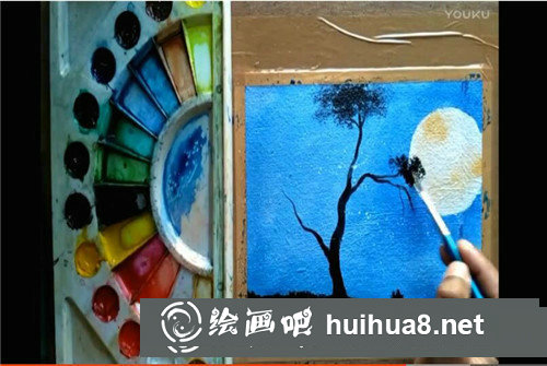 樹怎么畫?月空下的樹木油畫視頻教程