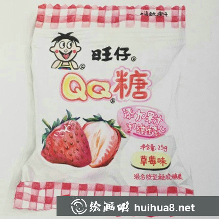 手繪童年食物：旺仔QQ糖彩鉛畫