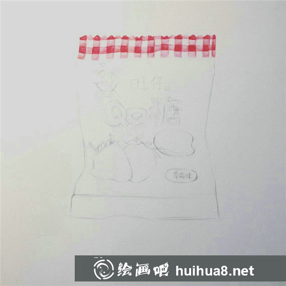 手繪童年食物：旺仔QQ糖彩鉛畫