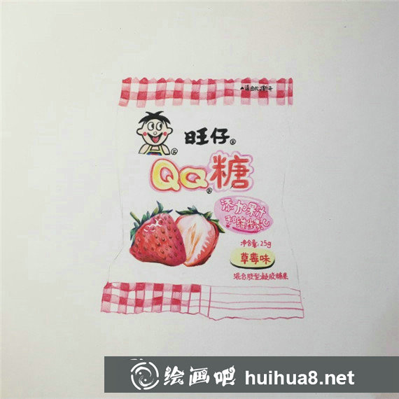 手繪童年食物：旺仔QQ糖彩鉛畫