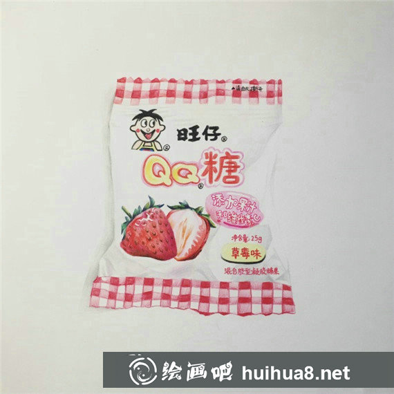 手繪童年食物：旺仔QQ糖彩鉛畫