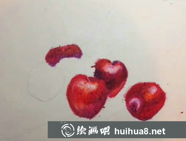 油畫棒畫櫻桃步驟