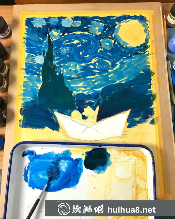 星空水彩畫步驟圖