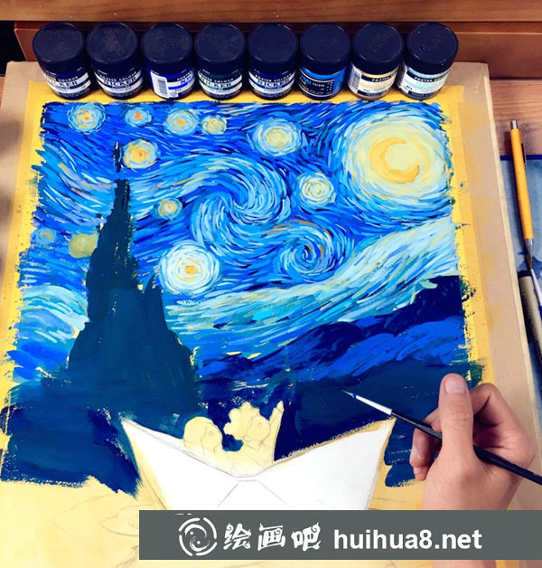 星空水彩畫步驟圖