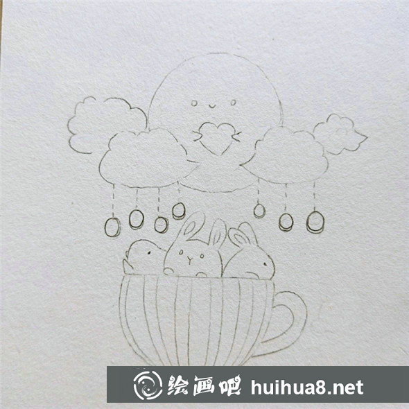 中秋兒童畫：可愛的月亮和小兔子的組合兒童畫教程