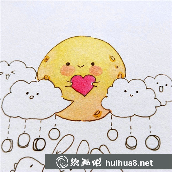 中秋兒童畫：可愛的月亮和小兔子的組合兒童畫教程