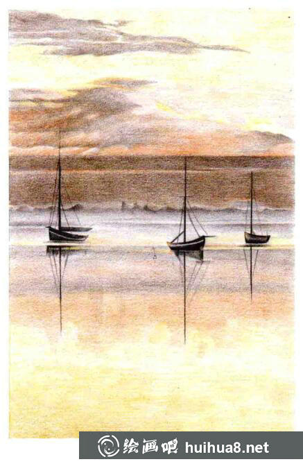 彩鉛畫(huà)海上日出