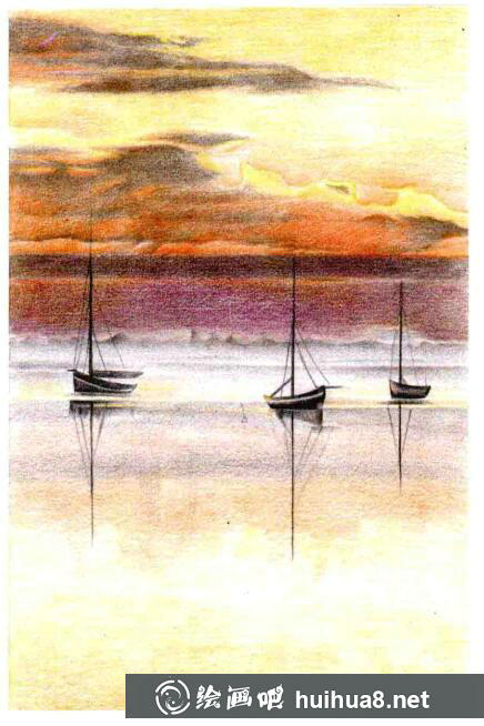 彩鉛畫(huà)海上日出