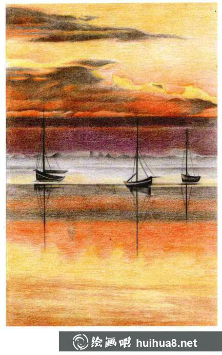 彩鉛畫(huà)海上日出