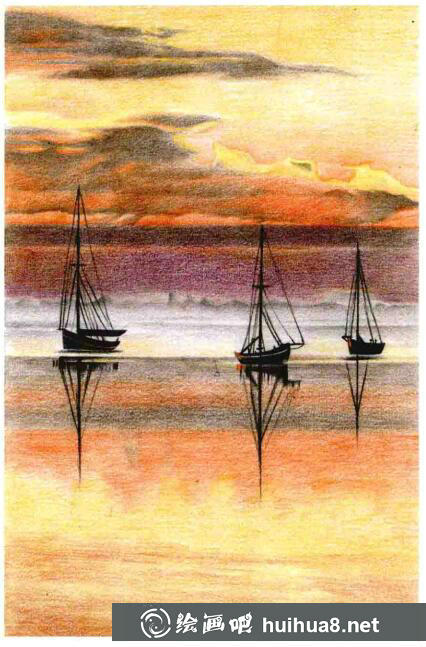 彩鉛畫(huà)海上日出