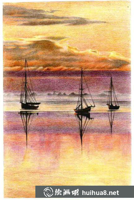彩鉛畫(huà)海上日出