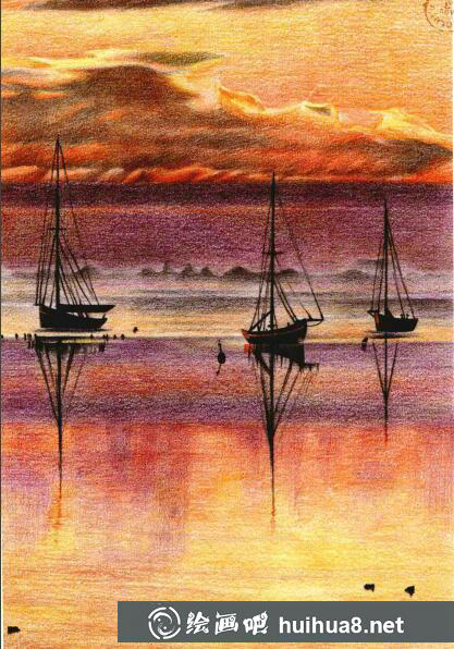 彩鉛畫(huà)海上日出