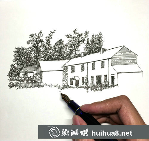鋼筆畫風(fēng)景速寫步驟圖