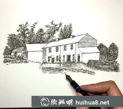鋼筆畫風(fēng)景速寫步驟圖