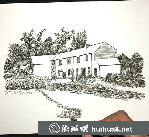 鋼筆畫風(fēng)景速寫步驟圖
