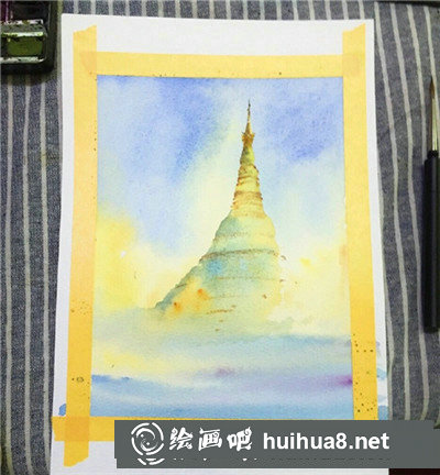 水彩畫(huà)教程：水彩畫(huà)緬甸仰光大金塔