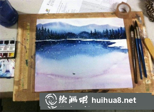 水彩畫風(fēng)景教程：如何繪制雪山與湖水的和諧風(fēng)景